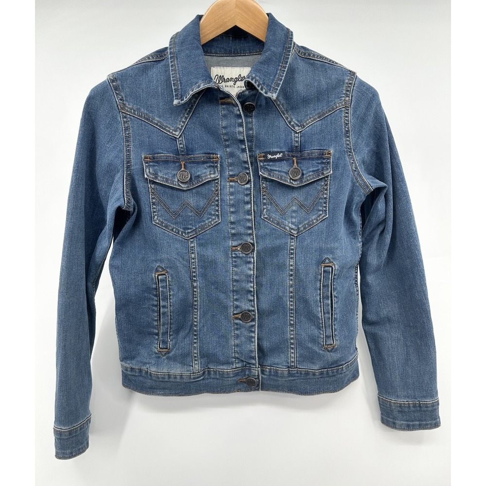 Wrangler Classic Denim Trucker Jacket Women's Small Blue Button Up Pockets